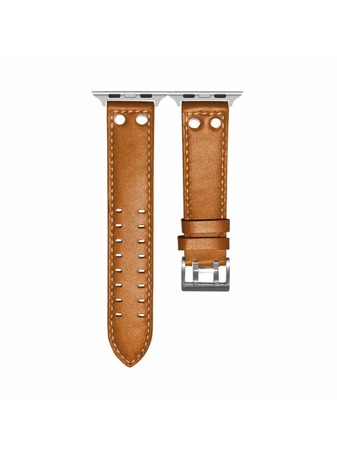 Perfii - Double Buckle Genuine Leather Replacement Band for Apple Watch Series 6/SE/5/4/3/2/1 40/38mm Brown - Image 1