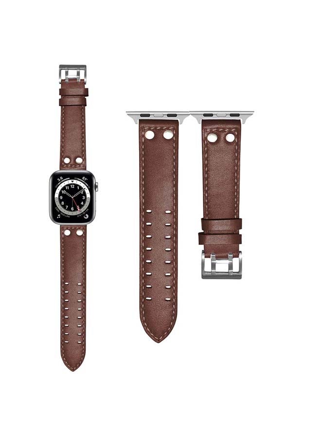 Perfii - Double Buckle Genuine Leather Replacement Band for Apple Watch Series 6/SE/5/4/3/2/1 40/38mm Brown - Image 1