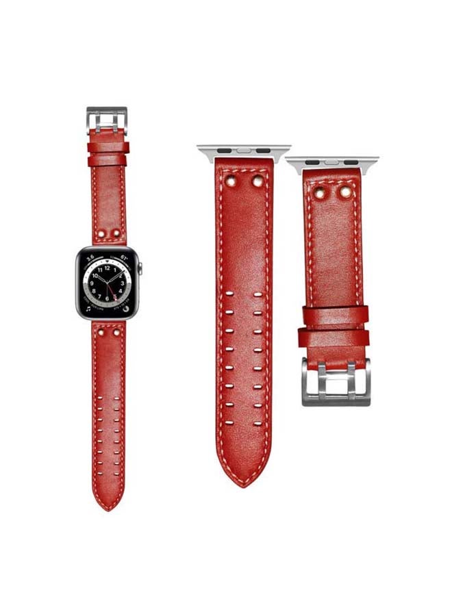 Perfii - Double Buckle Genuine Leather Replacement Band for Apple Watch Series 6/SE/5/4/3/2/1 40/38mm Red - Image 1