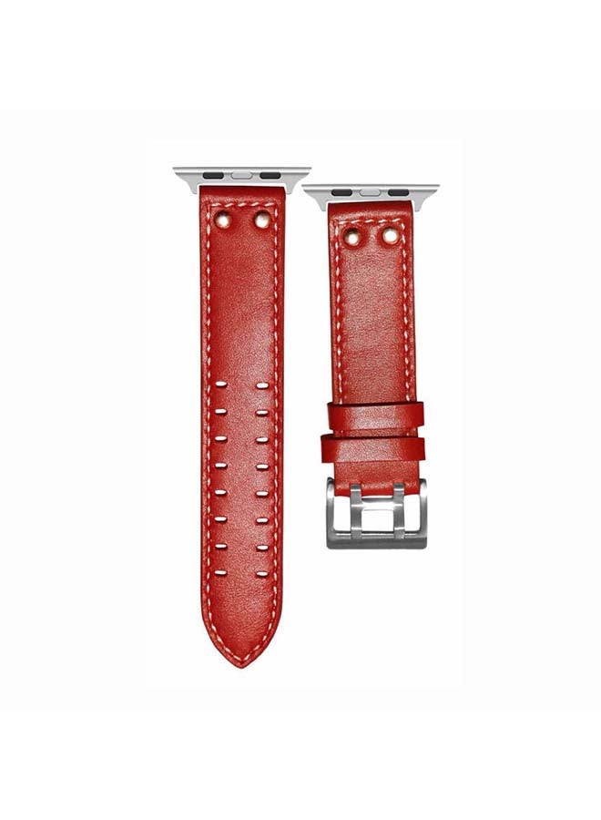 Perfii - Double Buckle Genuine Leather Replacement Band for Apple Watch Series 6/SE/5/4/3/2/1 40/38mm Red - Image 1
