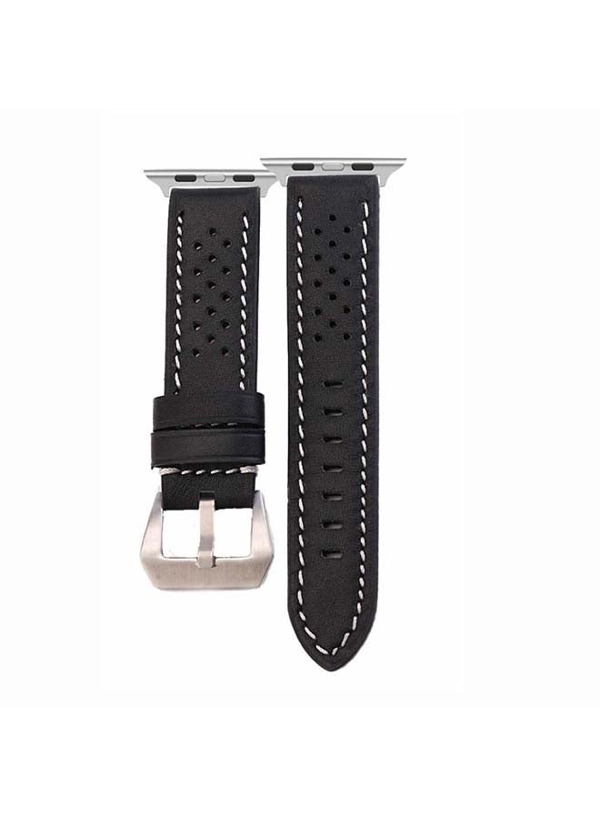 Perfii - Vent Genuine Leather Replacement Band for Apple Watch Series 6/SE/5/4/3/2/1 40/38mm Black - Image 1
