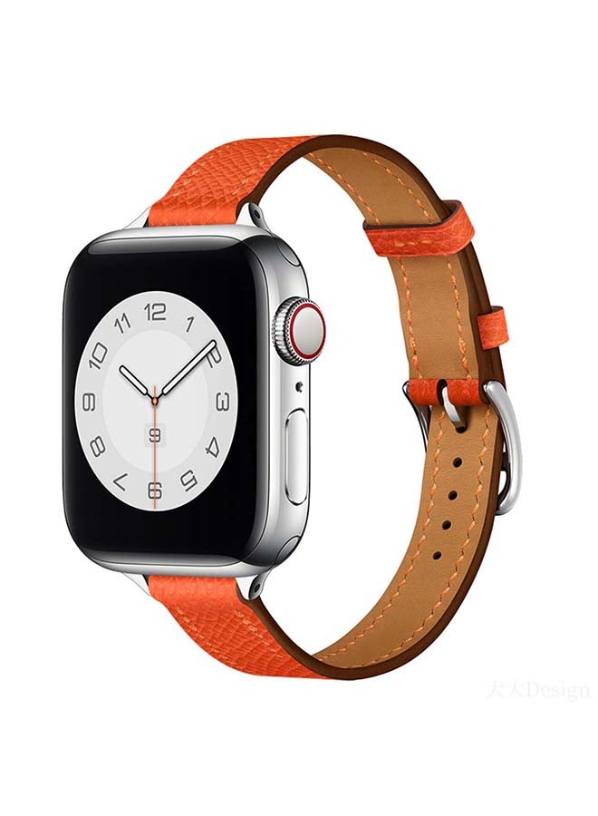 Perfii - Slim Genuine Leather Replacement Band for Apple Watch Series 6/SE/5/4/3/2/1 40/38mm Orange - Image 1