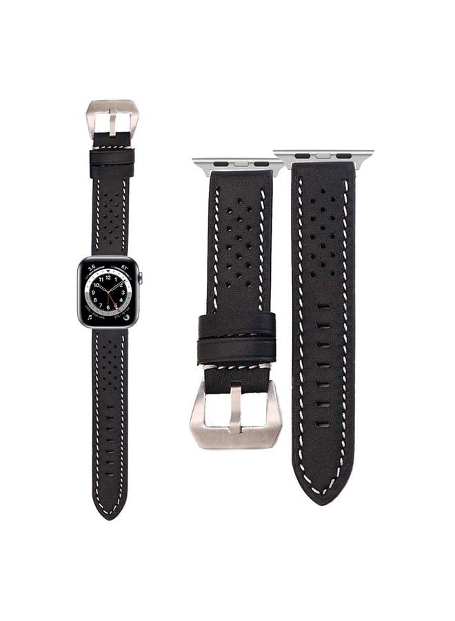Perfii - Vent Genuine Leather Replacement Band for Apple Watch Series 6/SE/5/4/3/2/1 40/38mm Black - Image 1