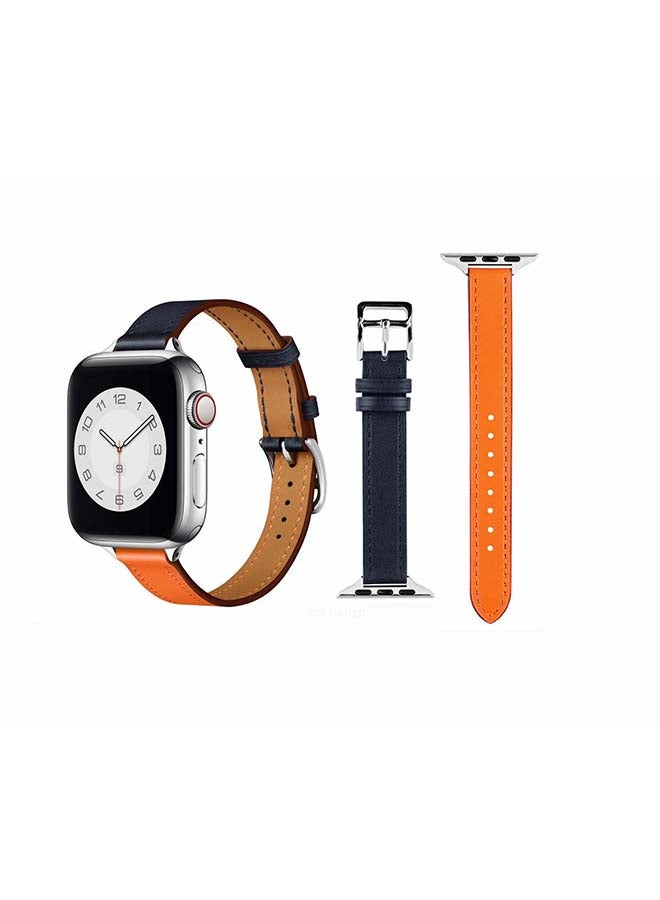 Perfii - Slim Genuine Leather Replacement Band for Apple Watch Series 6/SE/5/4/3/2/1 40/38mm Orange/Blue - Image 1
