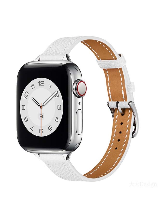 Perfii - Slim Genuine Leather Replacement Band for Apple Watch Series 6/SE/5/4/3/2/1 40/38mm White - Image 1