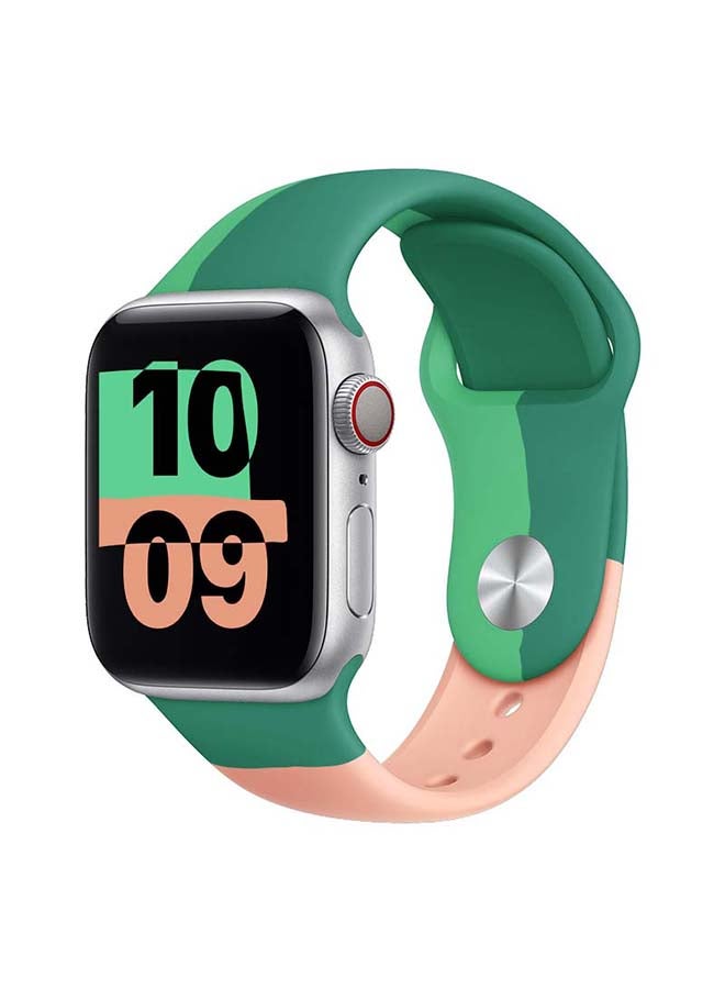 بيرفيي سوار بديل من تريكو لسلسلة ساعات أبل 6/إس إي/1/2/3/4/5 مقاس 38/40 ملم وردي/أخضر - Image 2