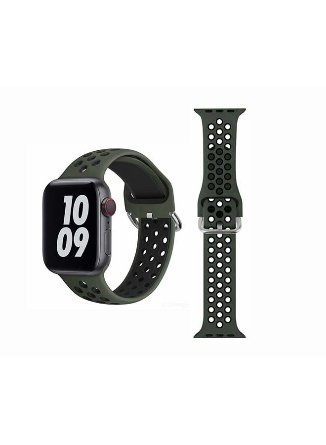 Perfii - Replacement Band For Apple Watch Series 6/SE/5/4/3/2/1 40/38mm Green/Black - Image 1