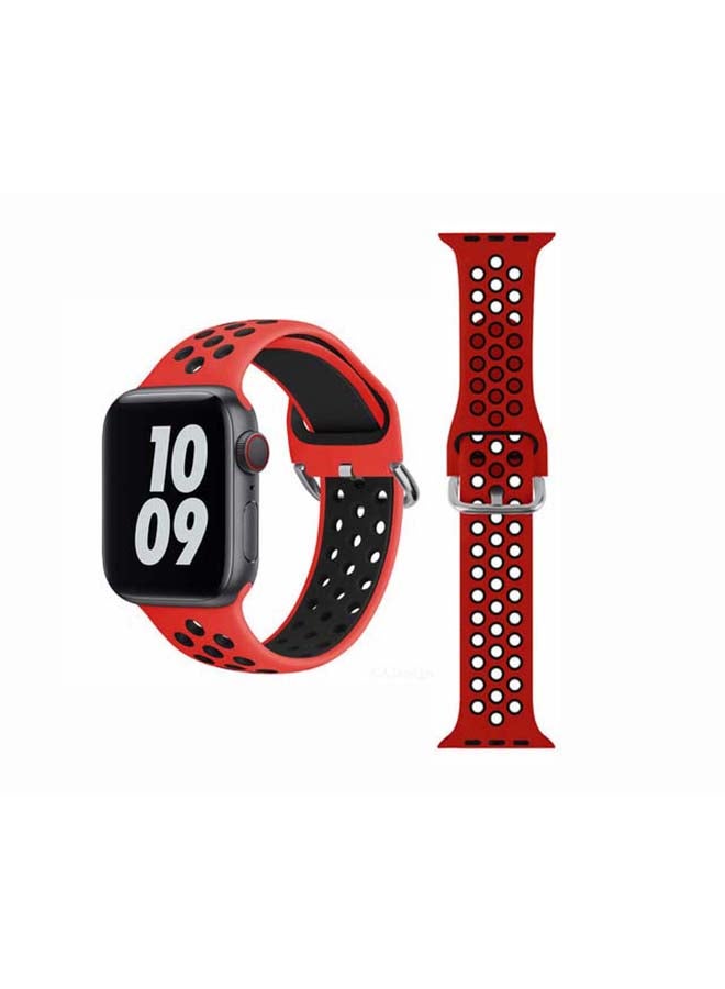 Perfii - Replacement Band For Apple Watch Series 6/SE/5/4/3/2/1 40/38mm Red/Black - Image 1