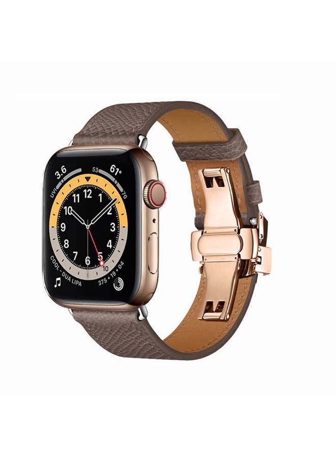 Perfii - Genuine Leather Replacement Band for Apple Watch Series 1/2/3/4/5/6/SE 38/40mm Grey - Image 1