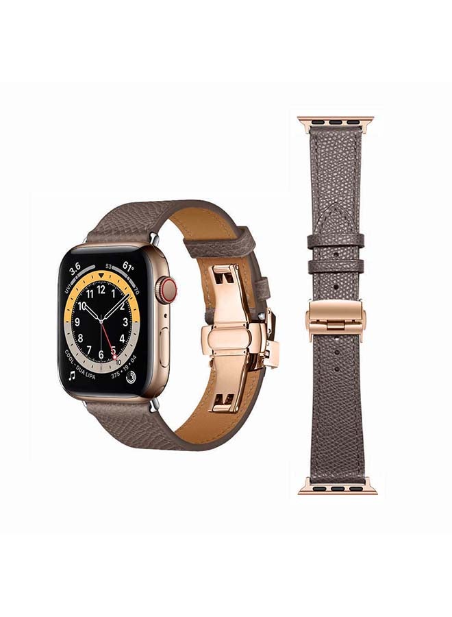 Perfii - Genuine Leather Replacement Band for Apple Watch Series 1/2/3/4/5/6/SE 38/40mm Grey - Image 1