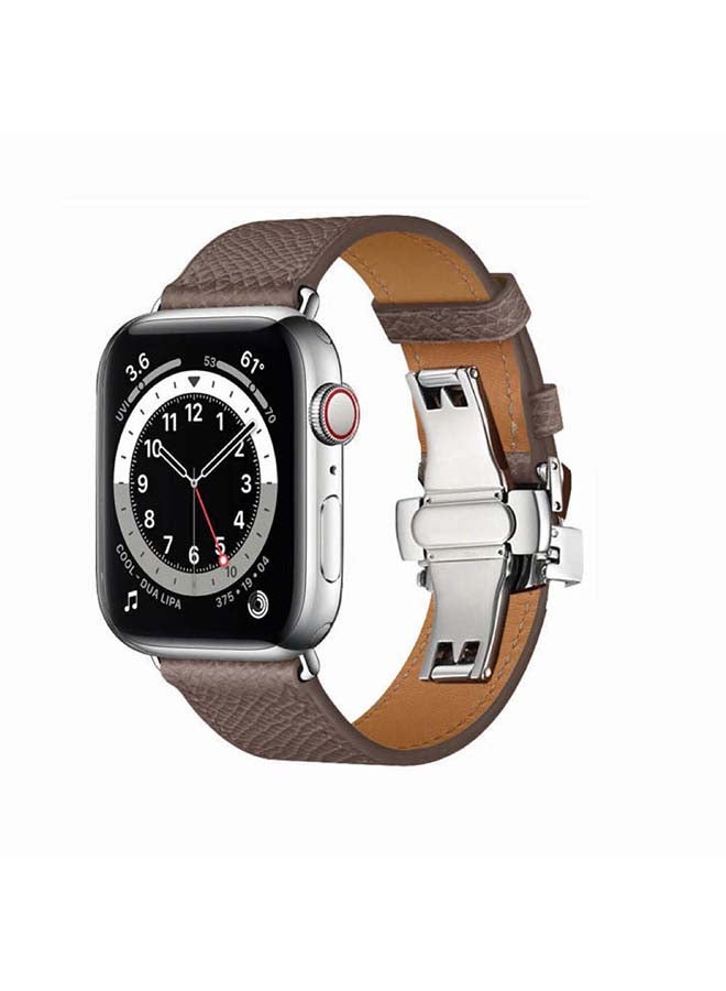 Perfii Genuine Leather Replacement Band for Apple Watch Series 1/2/3/4/5/6/SE 38/40mm Grey - Image 2