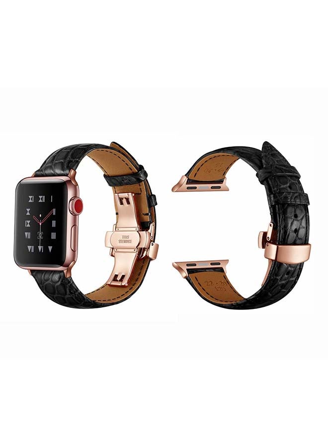 Perfii - Genuine Alligator Leather Replacement Band for Apple Watch Series 1/2/3/4/5/6/SE 40/38mm Black/Rose Gold - Image 1