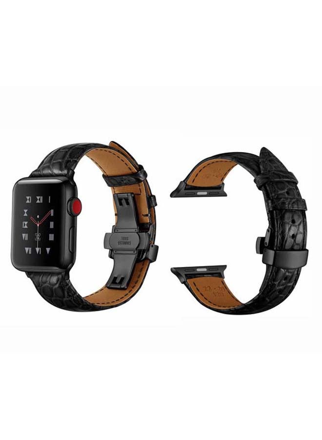 Perfii - Genuine Alligator Leather Replacement Band for Apple Watch Series 1/2/3/4/5/6/SE 40/38mm Black - Image 1