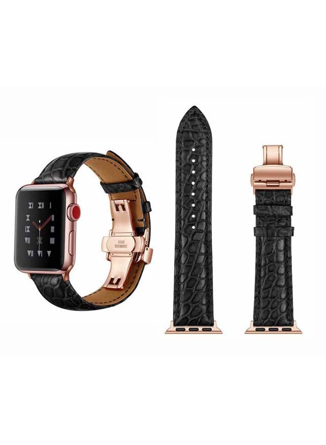 Perfii - Genuine Alligator Leather Replacement Band for Apple Watch Series 1/2/3/4/5/6/SE 40/38mm Black/Rose Gold - Image 1