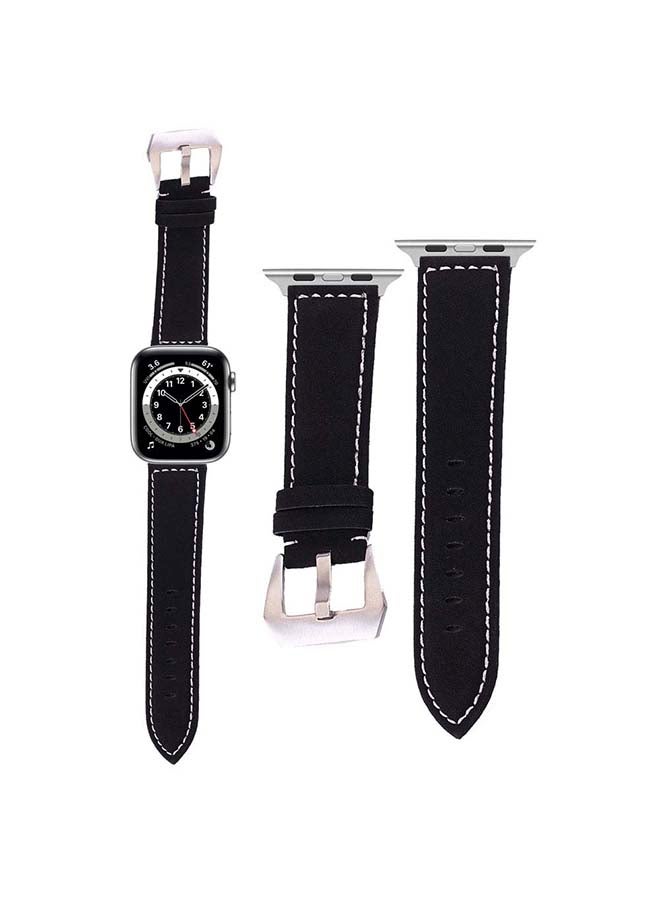 Perfii - Vintage Washed Genuine Leather Replacement Band for Apple Watch Series 1/2/3/4/5/6/SE 40/38mm Black - Image 1