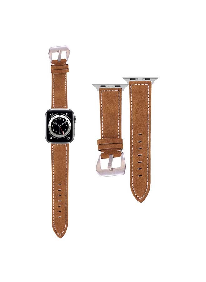 Perfii - Vintage Washed Genuine Leather Replacement Band for Apple Watch Series 1/2/3/4/5/6/SE 40/38mm Brown - Image 1