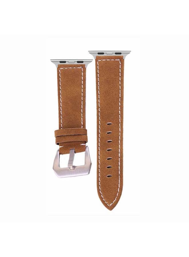Perfii - Vintage Washed Genuine Leather Replacement Band for Apple Watch Series 1/2/3/4/5/6/SE 40/38mm Brown - Image 1