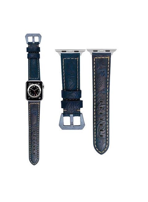 Engraved Tattoo Replacement Band For Apple Watch Series 6/SE/5/4/3/2/1 Dark Blue