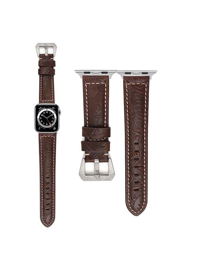 Engraved Tattoo Replacement Band For Apple Watch Series 6/SE/5/4/3/2/1 Dark Brown