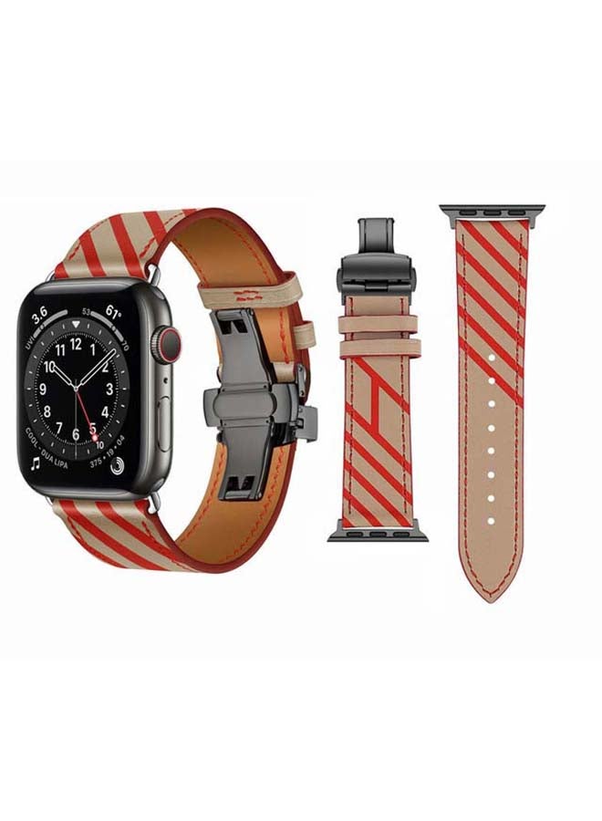 Perfii - Replacement Band For Apple Watch Series 6/SE/5/4/3/2/1 Apricot/Red - Image 1