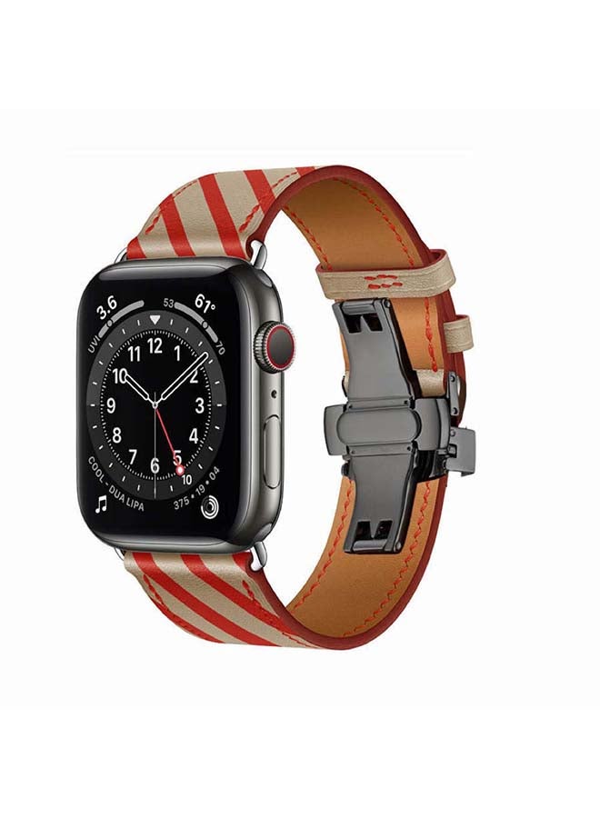 Perfii - Replacement Band For Apple Watch Series 6/SE/5/4/3/2/1 Apricot/Red - Image 1