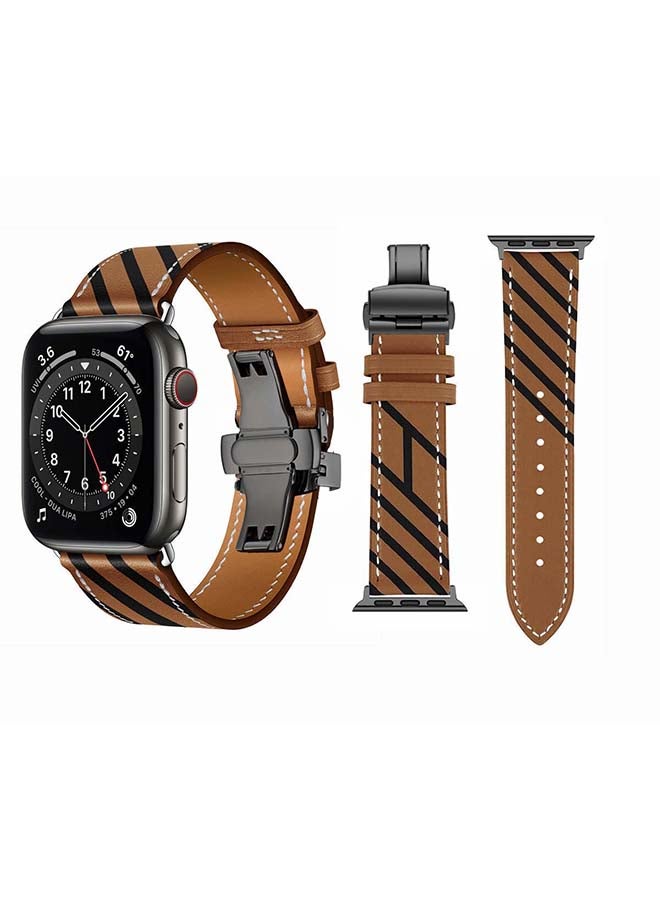 Perfii - Replacement Band For Apple Watch Series 6/SE/5/4/3/2/1 Brown/Black - Image 1
