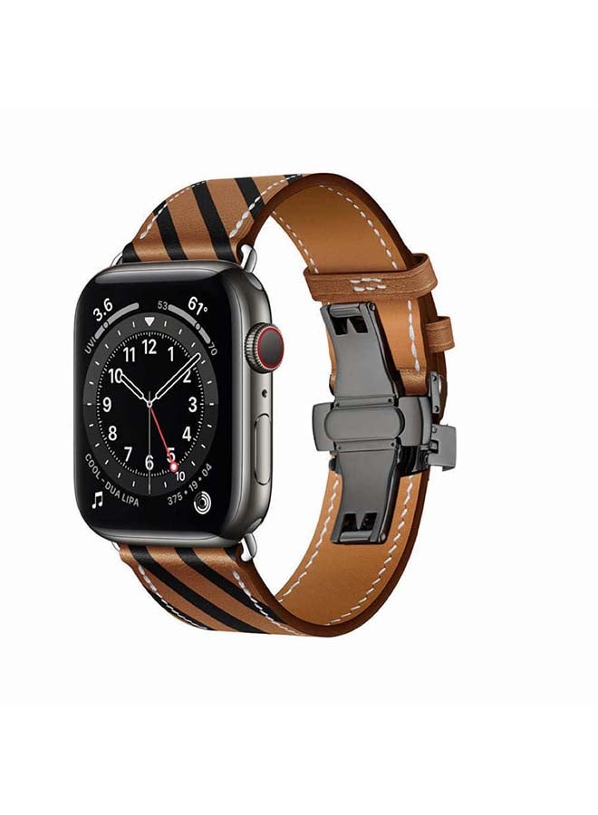 Perfii - Replacement Band For Apple Watch Series 6/SE/5/4/3/2/1 Brown/Black - Image 1