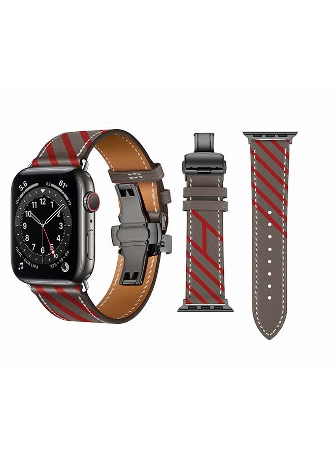 Perfii - Replacement Band For Apple Watch Series 6/SE/5/4/3/2/1 Grey/Red - Image 1