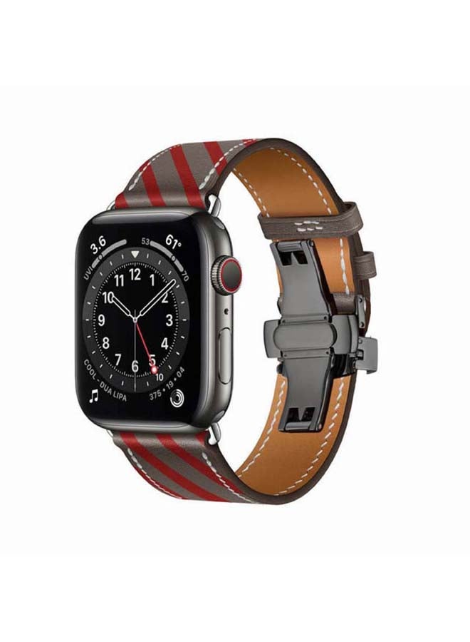 Perfii - Replacement Band For Apple Watch Series 6/SE/5/4/3/2/1 Grey/Red - Image 1
