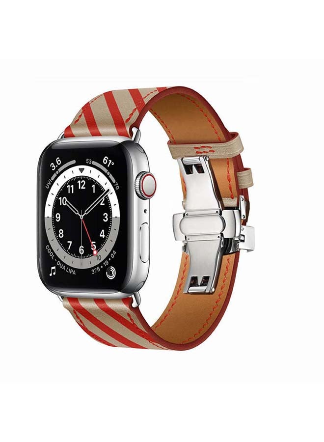 Perfii - Replacement Band For Apple Watch Series 6/SE/5/4/3/2/1 Apricot Red - Image 1