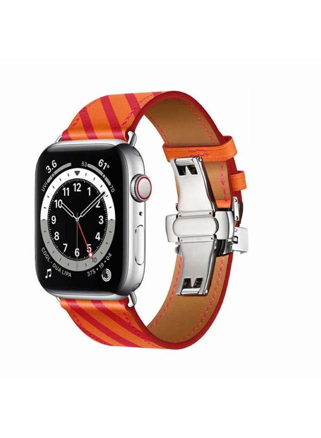Perfii - Replacement Band For Apple Watch Series 6/SE/5/4/3/2/1 Orange Rose Red - Image 1