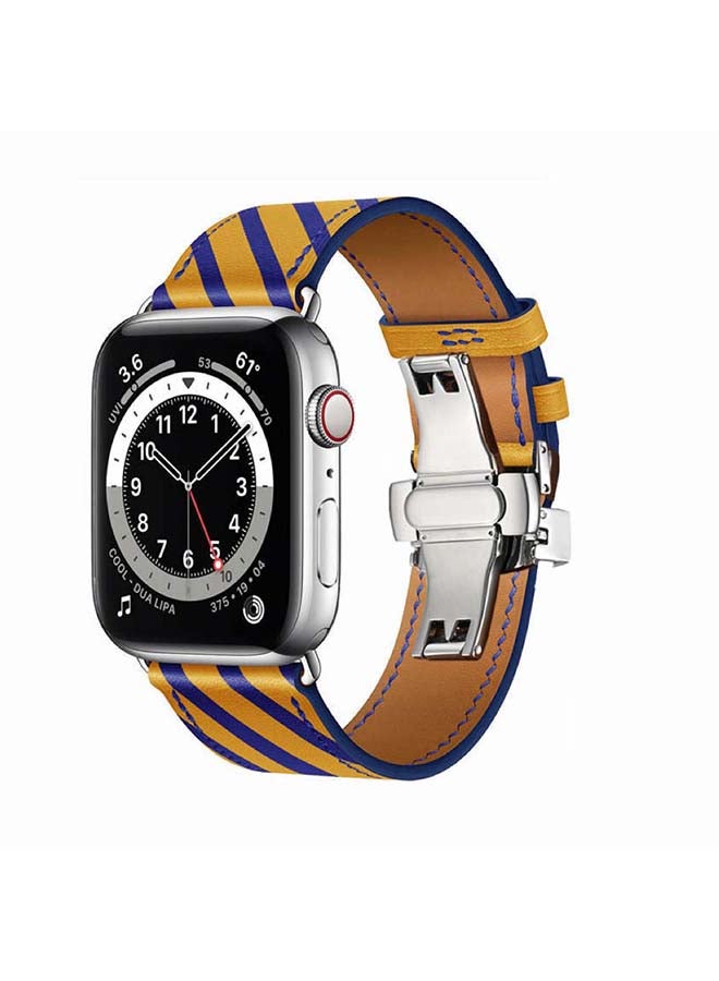 Perfii - Replacement Band For Apple Watch Series 6/SE/5/4/3/2/1 Yellow Blue - Image 1