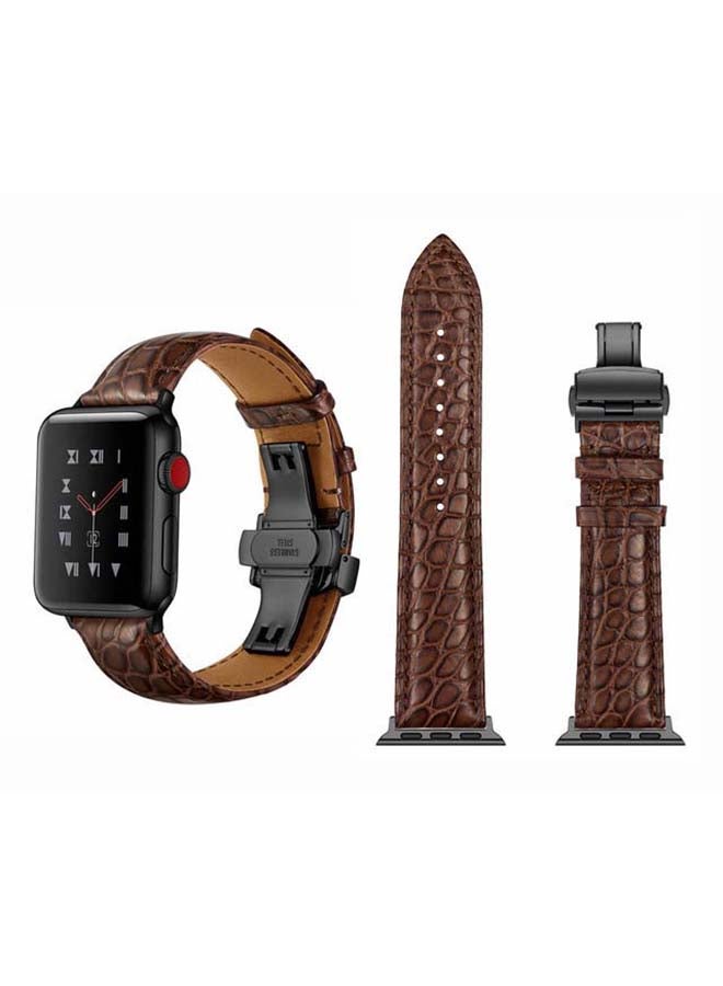 Perfii - Genuine Alligator Leather Replacement Band For Apple Watch Series 6/SE/5/4/3/2/1 Brown Black - Image 1