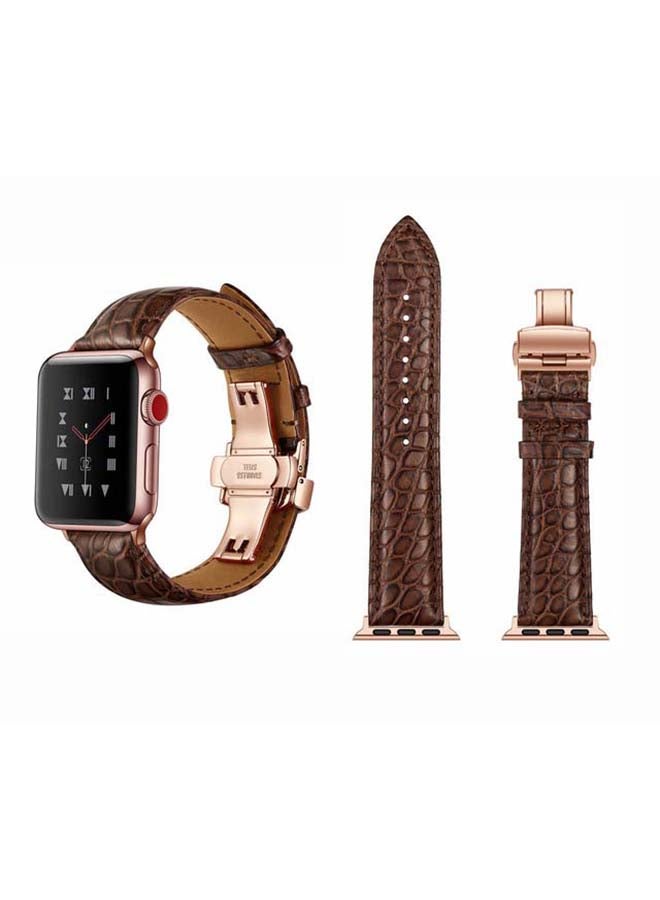 Perfii - Genuine Alligator Leather Replacement Band For Apple Watch Series 6/SE/5/4/3/2/1 Brown Rose Gold - Image 1