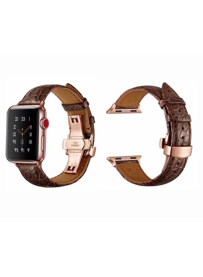 Perfii - Genuine Alligator Leather Replacement Band For Apple Watch Series 6/SE/5/4/3/2/1 Brown Rose Gold - Image 1