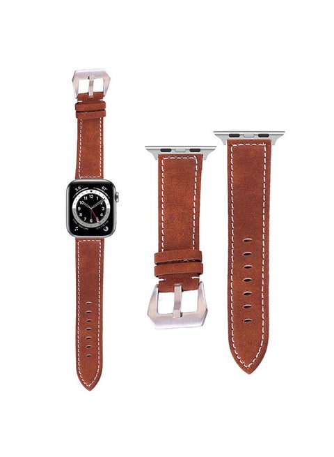 Vintage Washed Replacement Band For Apple Watch Series 6/SE/5/4/3/2/1 Yellowish Brown