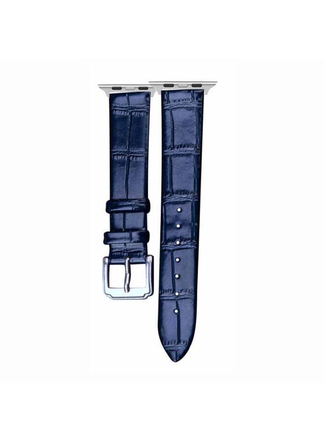 Perfii - Genuine Leather Croc Pattern Replacement Band For Apple Watch Series 6/SE/5/4/3/2/1 Dark Blue - Image 1