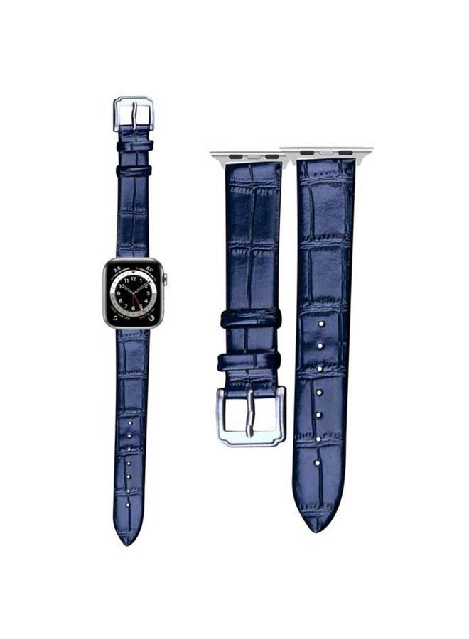 Perfii - Genuine Leather Croc Pattern Replacement Band For Apple Watch Series 6/SE/5/4/3/2/1 Dark Blue - Image 1
