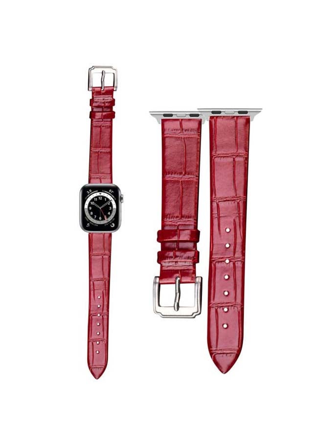 Perfii - Genuine Leather Croc Pattern Replacement Band For Apple Watch Series 6/SE/5/4/3/2/1 Red - Image 1