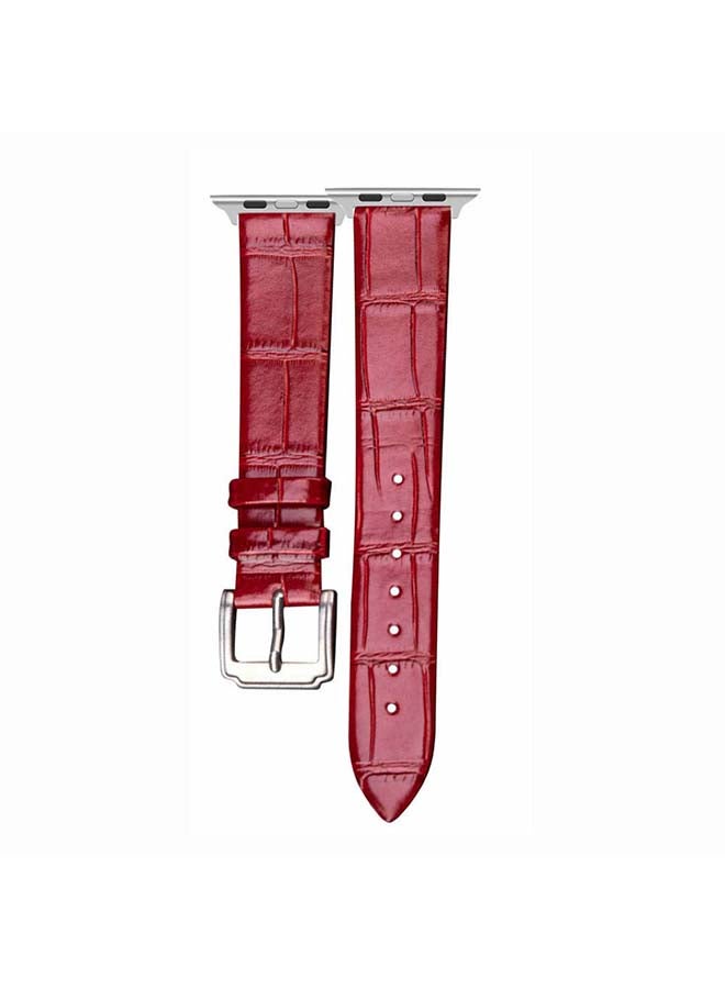 Perfii - Genuine Leather Croc Pattern Replacement Band For Apple Watch Series 6/SE/5/4/3/2/1 Red - Image 1