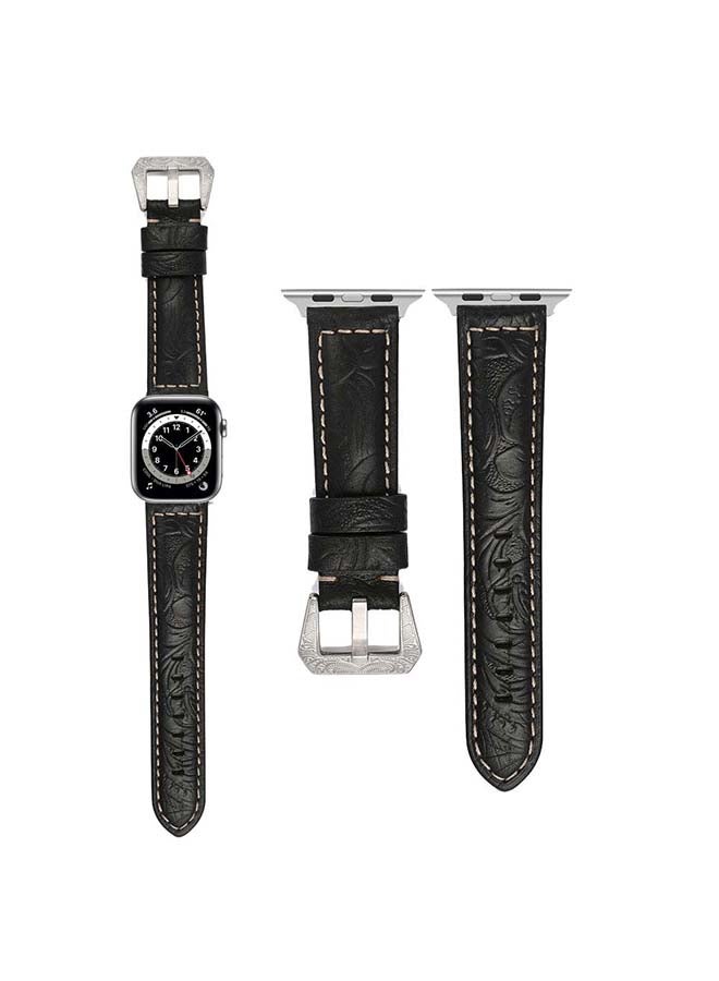 Perfii Engraved Tattoo Replacement Band For Apple Watch Series 6/SE/5/4/3/2/1 Black - Image 1