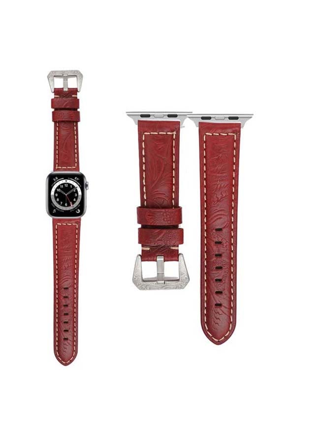 Perfii Engraved Tattoo Replacement Band For Apple Watch Series 6/SE/5/4/3/2/1 Burgundy - Image 1