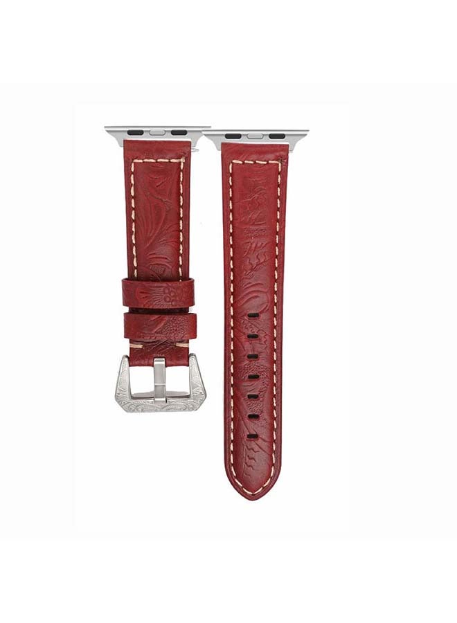Perfii Engraved Tattoo Replacement Band For Apple Watch Series 6/SE/5/4/3/2/1 Burgundy - Image 2