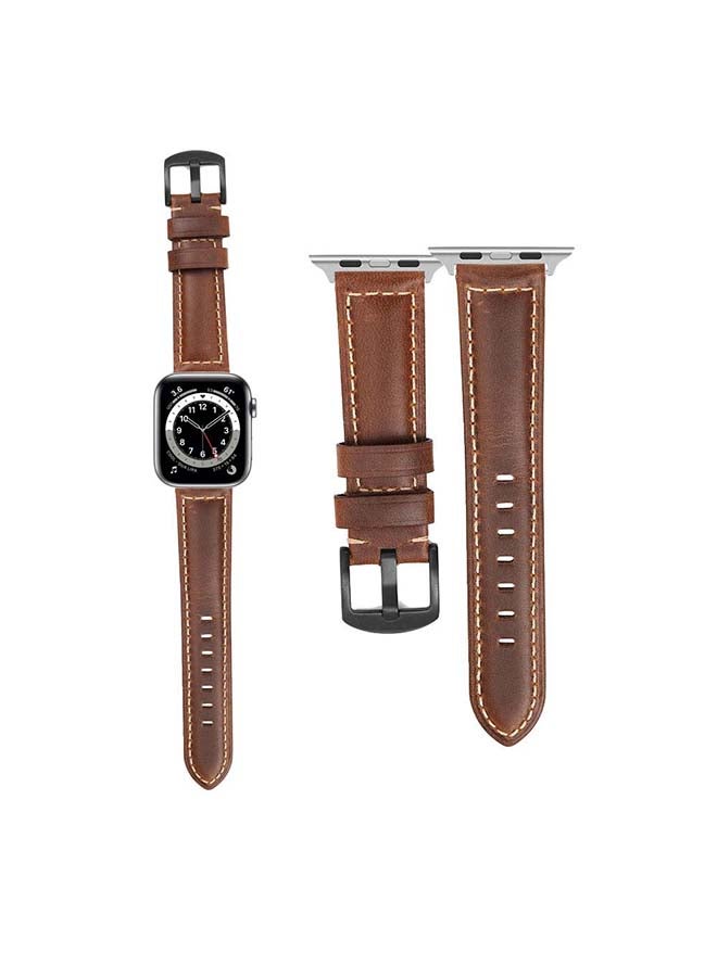 Perfii - Retro Wax Replacement Band For Apple Watch Series 6/SE/5/4/3/2/1 Brown - Image 1