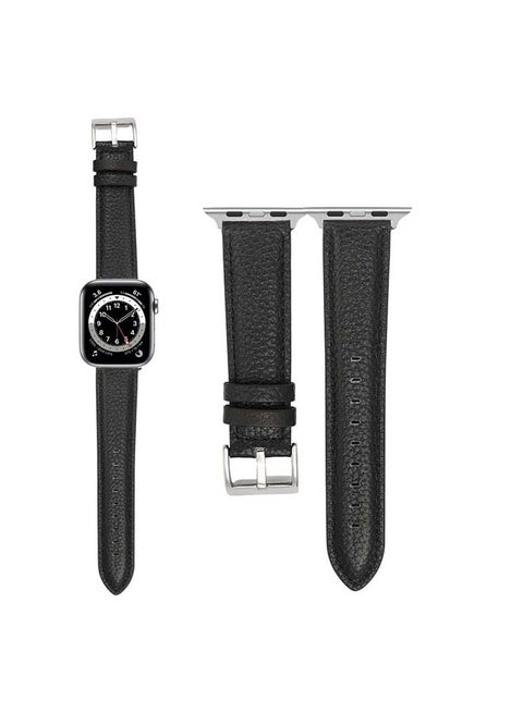 Genuine Calf Leather Replacement Band For Apple Watch Series 6/SE/5/4/3/2/1 Black