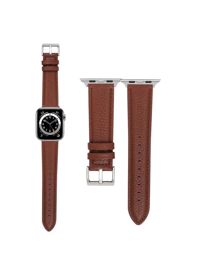 Perfii - Genuine Calf Leather Replacement Band For Apple Watch Series 6/SE/5/4/3/2/1 Brown - Image 1