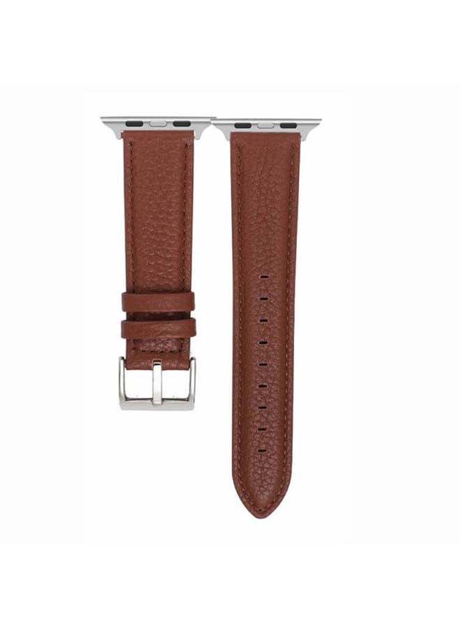 Perfii - Genuine Calf Leather Replacement Band For Apple Watch Series 6/SE/5/4/3/2/1 Brown - Image 1