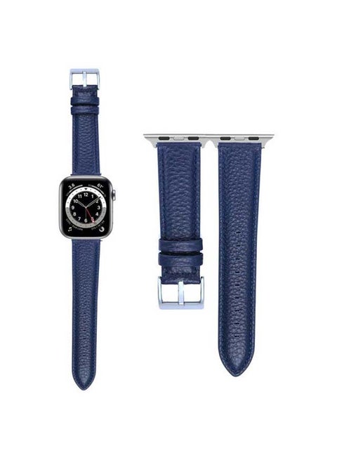 Genuine Calf Leather Replacement Band For Apple Watch Series 6/SE/5/4/3/2/1 Dark Blue