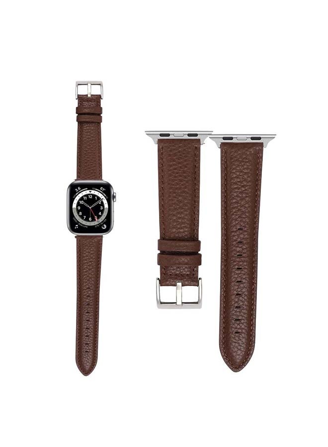 Perfii - Genuine Calf Leather Replacement Band For Apple Watch Series 6/SE/5/4/3/2/1 Dark Brown - Image 1