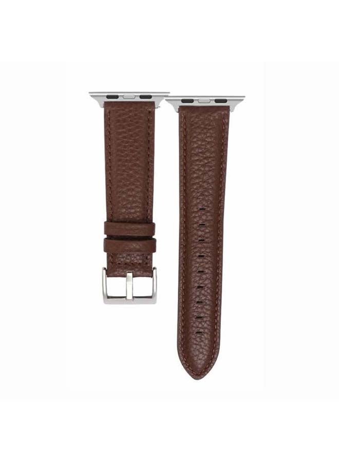 Perfii - Genuine Calf Leather Replacement Band For Apple Watch Series 6/SE/5/4/3/2/1 Dark Brown - Image 1